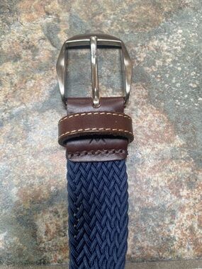 Martin Dingman Navy Braided Belt with Brown Leather Trim